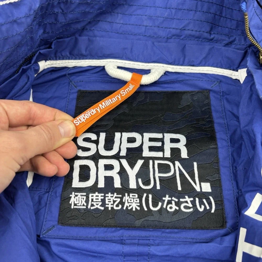 Superdry Military Jacket Men's Small Blue Cotton Utility Safari Pockets Full Zip